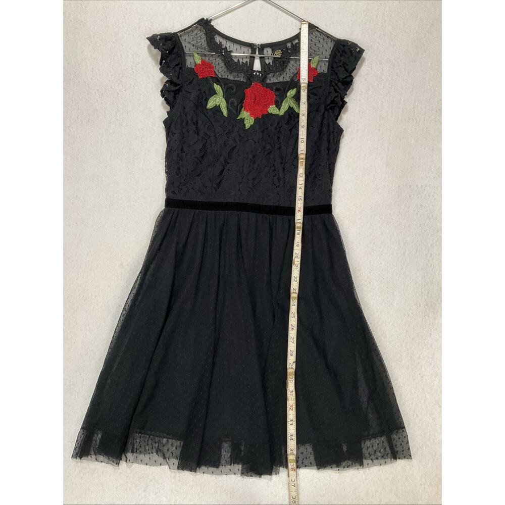 Disney Snow White Black Lace Rose Applique Dress M Goth Fairy Costume Wednesday - Picture 7 of 14